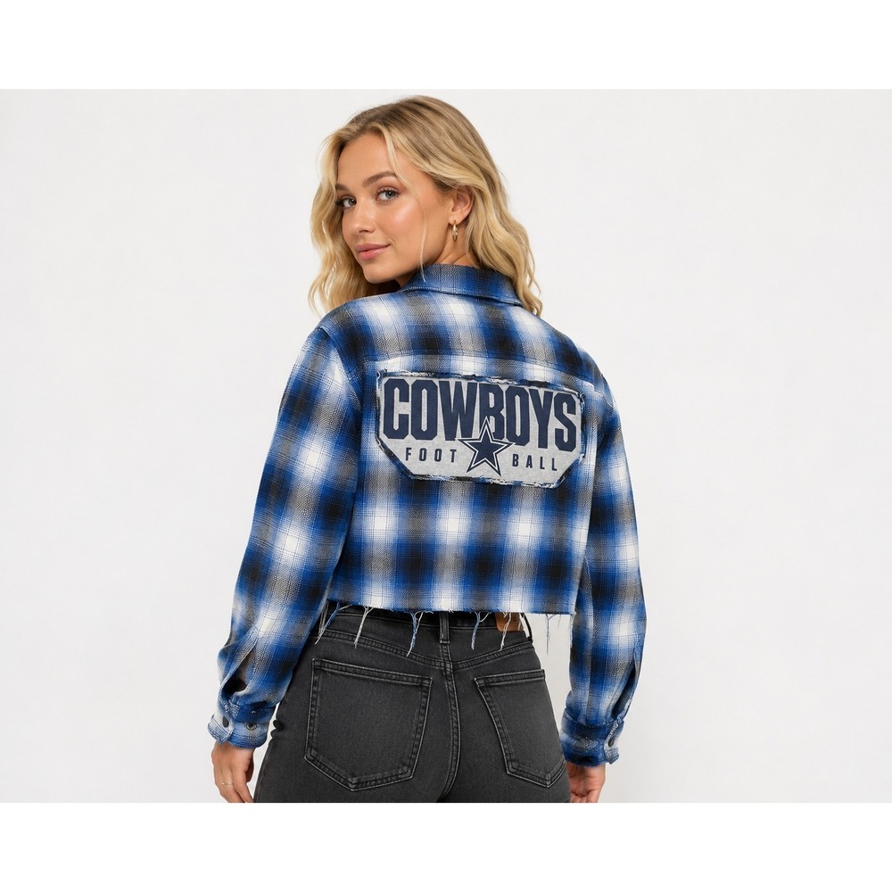 Upcycled Dallas Cowboys Oversized Flannel Shirt S/M Cropped American Eagle NFL